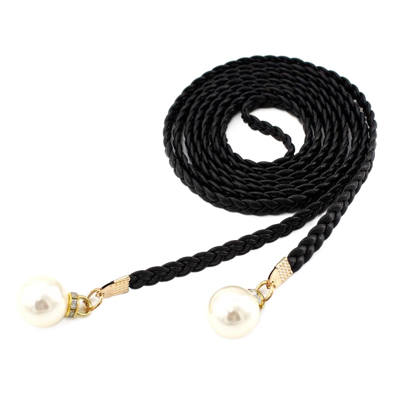 Spring and summer ladies fashion knotted waist chain dress braided waist rope women's decorative pearl belt multicolor a generation of hair