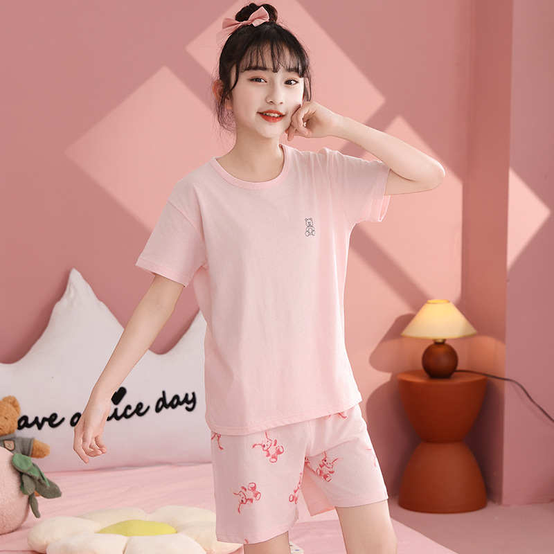 Picture of Boys' Pajamas Children's Summer Pure Cotton Short-sleeved Shorts Girls' Thin Home Clothes suit Big Children's Boys' Air-conditioning Clothes