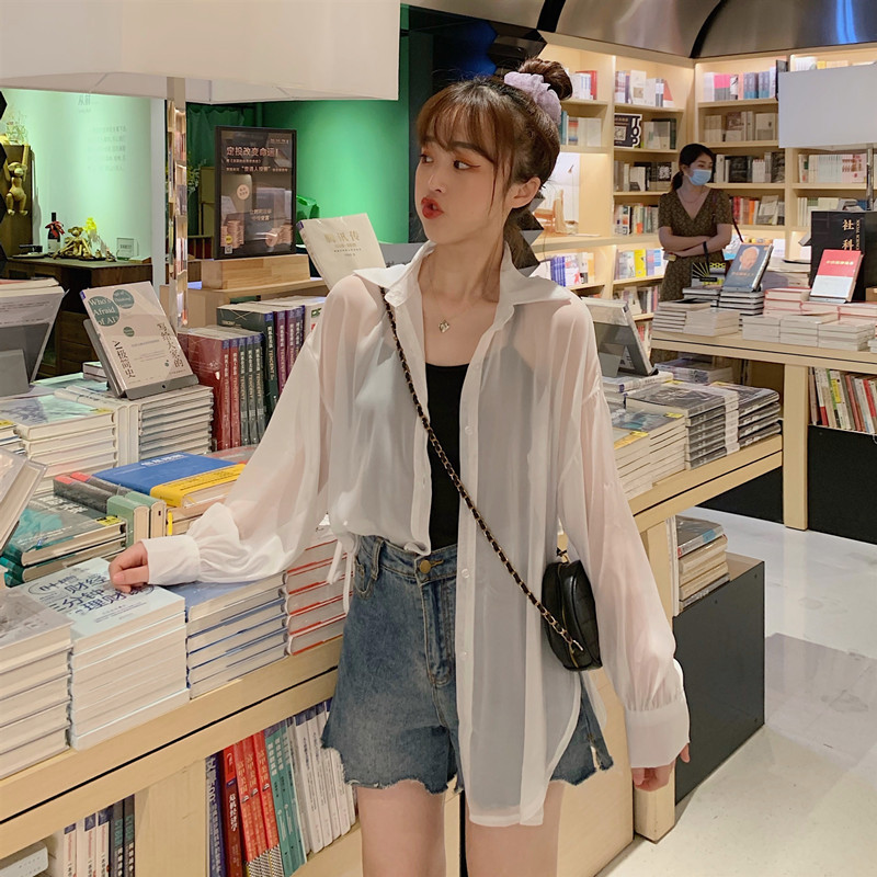 Picture of Summer Korean Style Loose Long-Sleeved Cardigan Outwear Blouse Southeast Asian Women's Solid Color Thin Windbreaker Sun Protection Clothing for Women