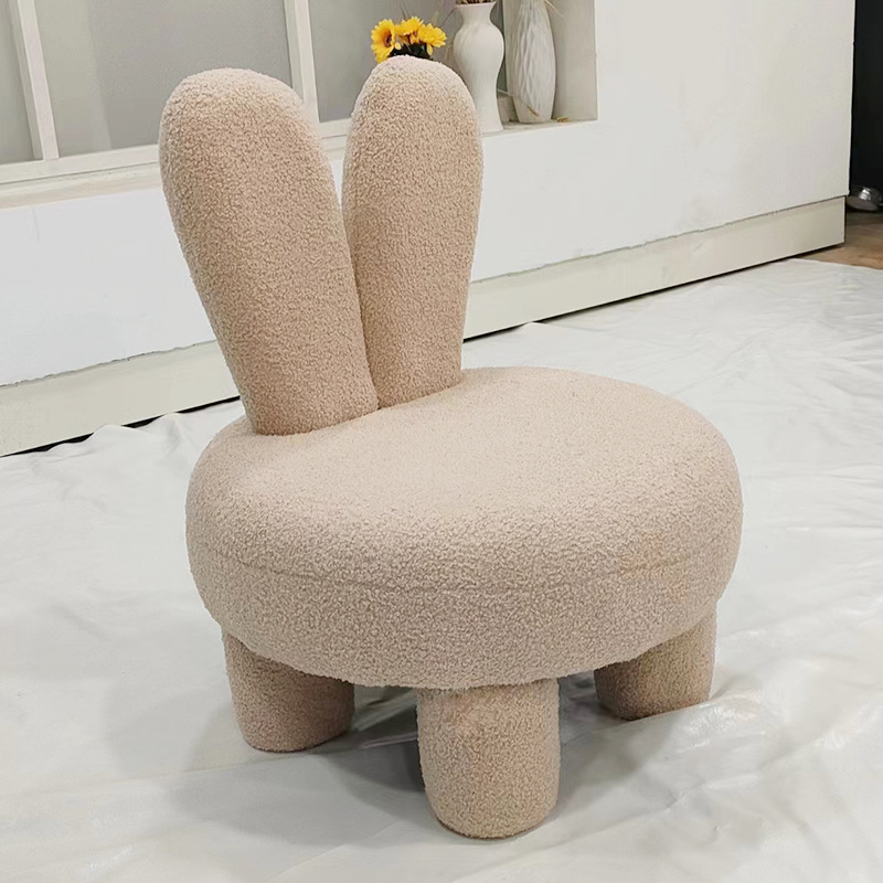 Picture of Cute Rabbit Children's Chair Fabric Shoe Changing Low Stool Lamb Velvet Backrest Chair Living Room Bedroom Creative Children's Seat