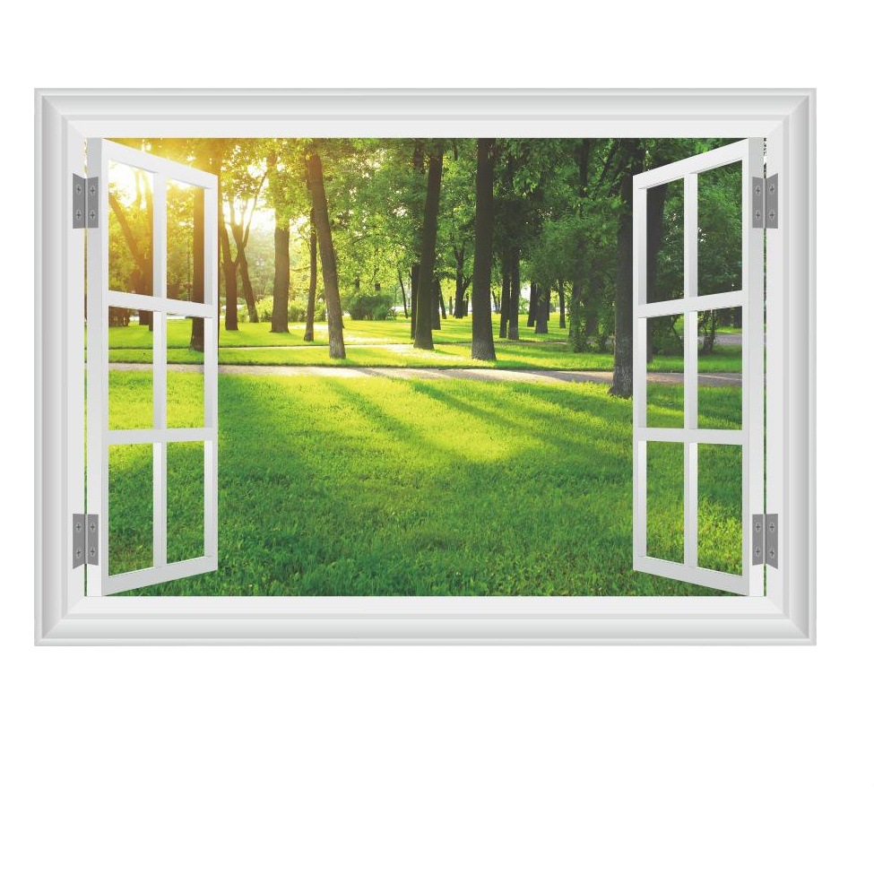 14177 new 3d three-dimensional comfortable afternoon sunshine forest false window living room bedroom background decoration wall stickers