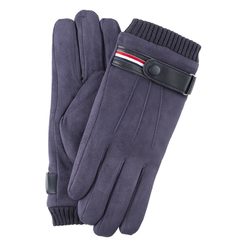 Autumn and Winter Thickened and Fleece-Lined Warm Gloves for Men, Suede Touch-Screen Outdoor Delivery Cycling Running Cold-Proof Wholesale