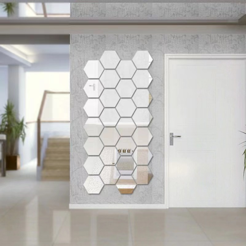 Picture of Cross-border hexagonal acrylic three-dimensional mirror wall sticker self-adhesive living room bedroom background wall home decoration soft mirror