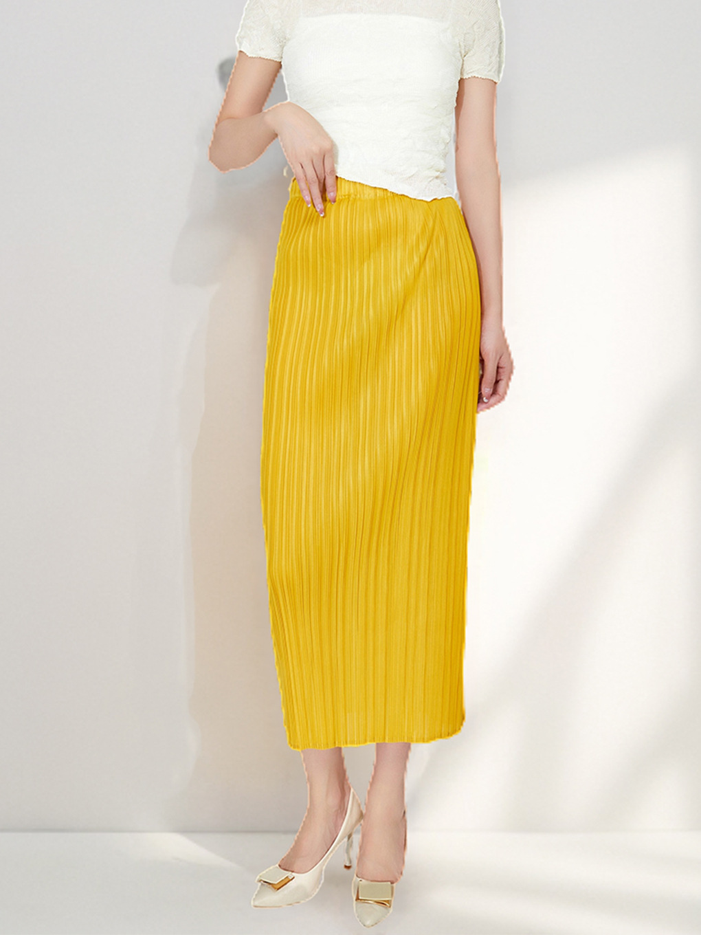 Miyake Half-length Skirt Hip Skirt Summer Women's High-end Basic All-match Loop Waist Texture Pleated Skirt