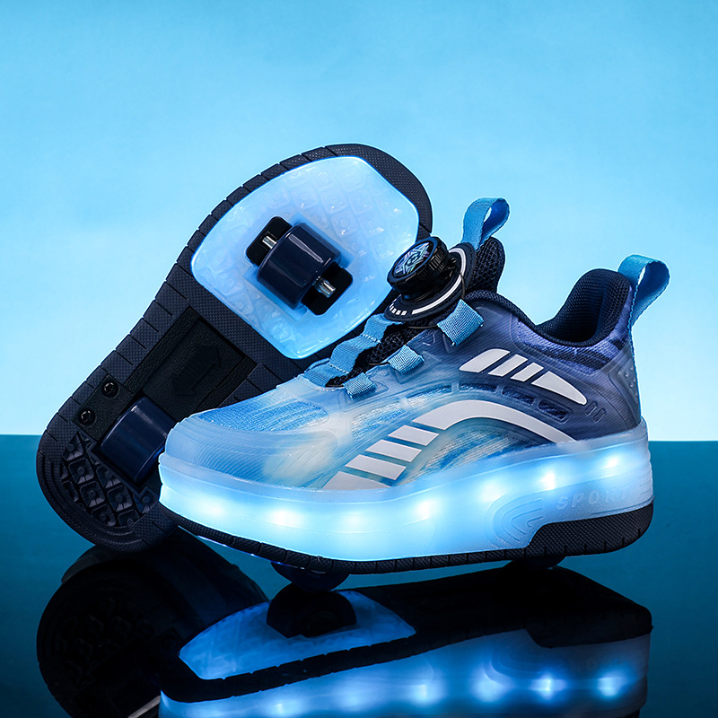 Children's heyloo shoes boys two-wheel retractable flashing lights glowing girls' roller skates student button sports skates