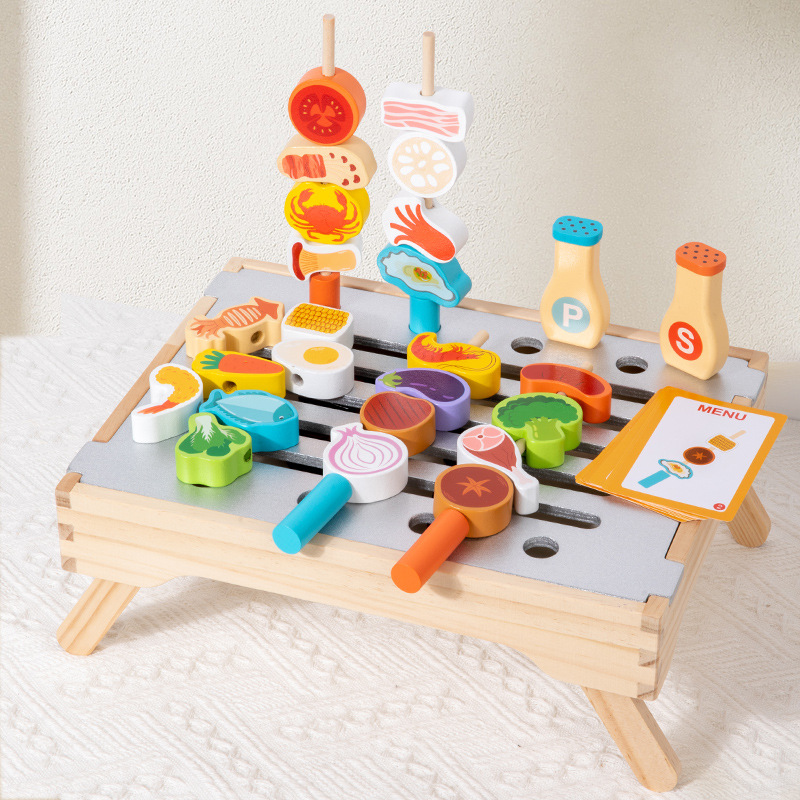 Picture of Cross-Border Young Children's Fun Wooden Multi-Functional Simulation Kitchen Barbecue Parent-Child Interactive Play House Educational Toys