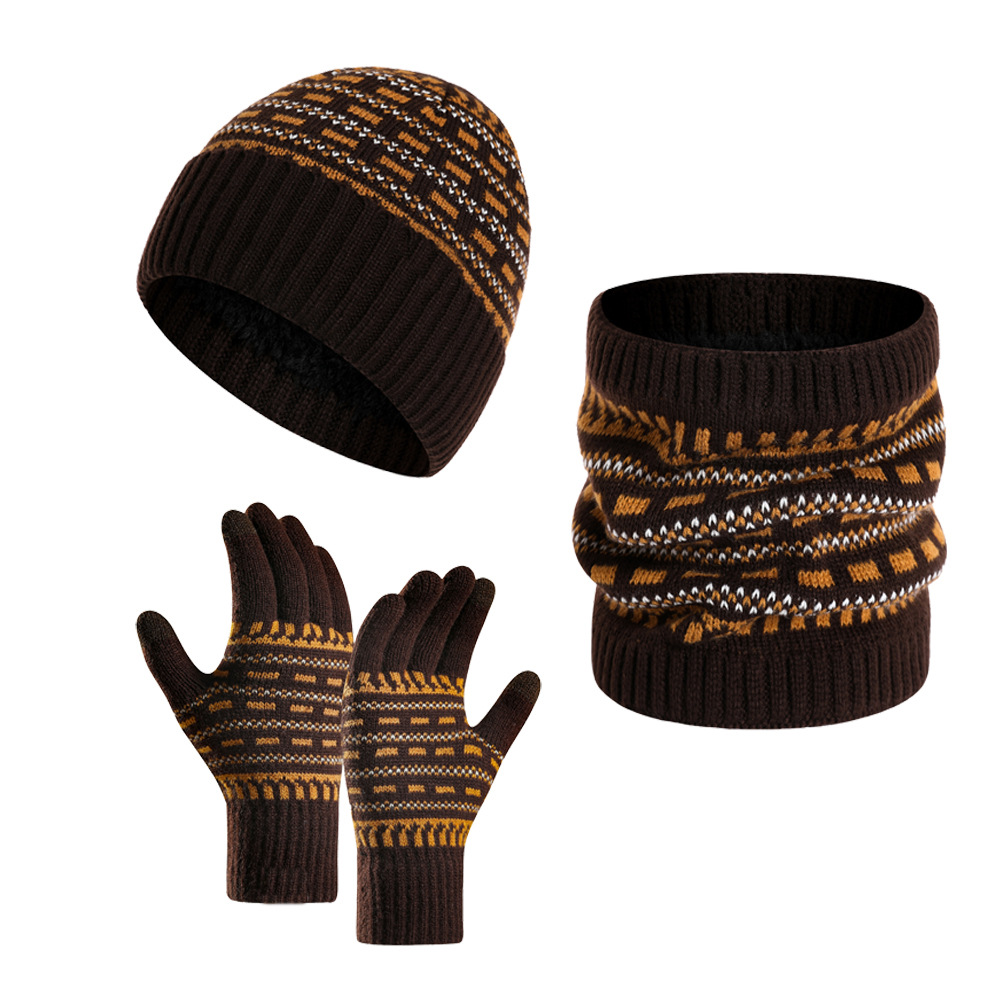 Picture of 2025 European and American Autumn and Winter Men's Warm Woolen Hat Knitted Thickeneded Adult Hat Neck Scarf Gloves Three-Piece Set Manufacturer