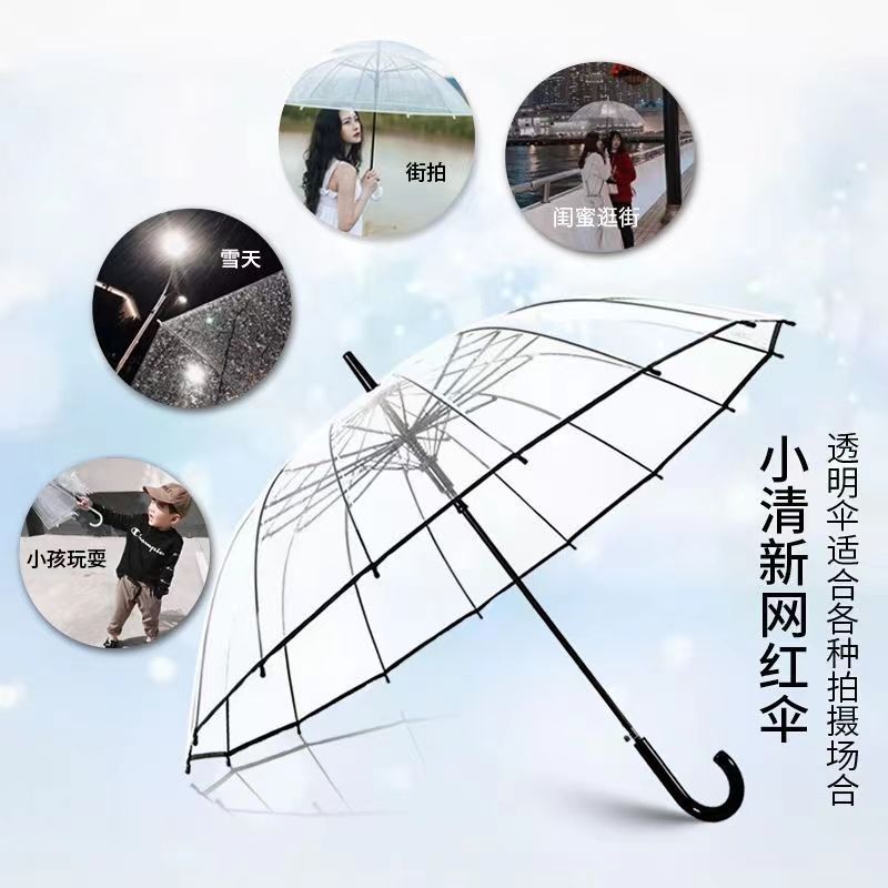 Picture of Transparent Umbrella Men and Women Internet Celebrity ins Cute Semi-automatic Straight Handle Photography Small Fresh Sunshade Sunny Umbrella Frosted Umbrella