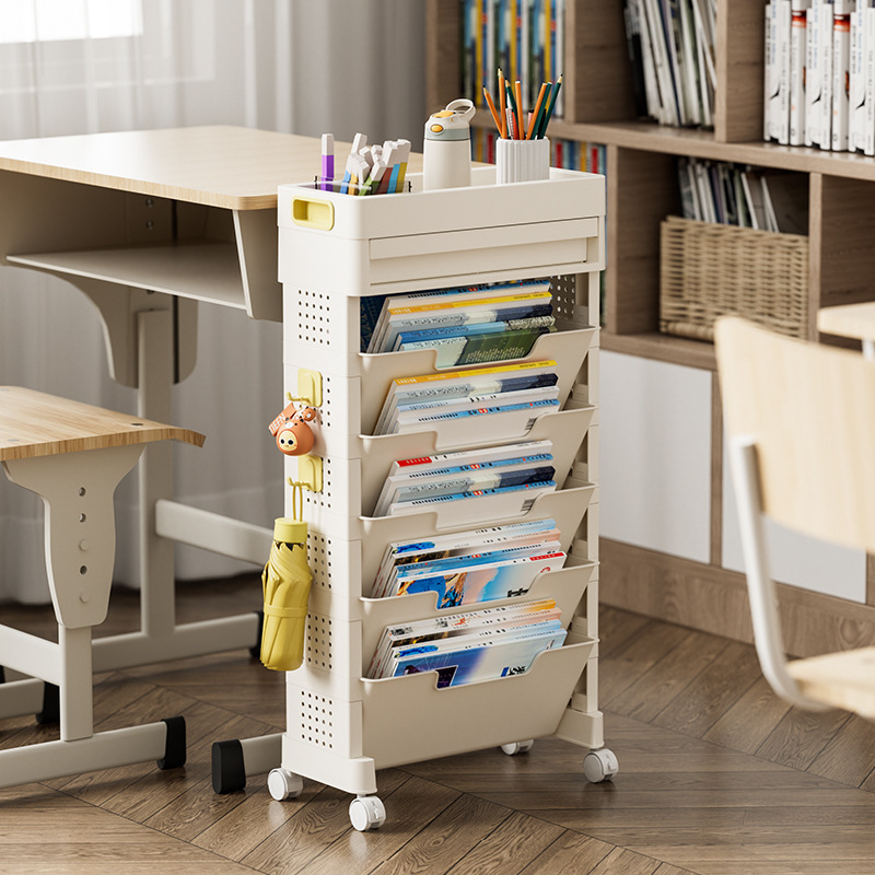 Floor-Standing Multi-Layer Movable Trolley Household Bookcase Storage Rack under the Table Book Storage Bookshelf