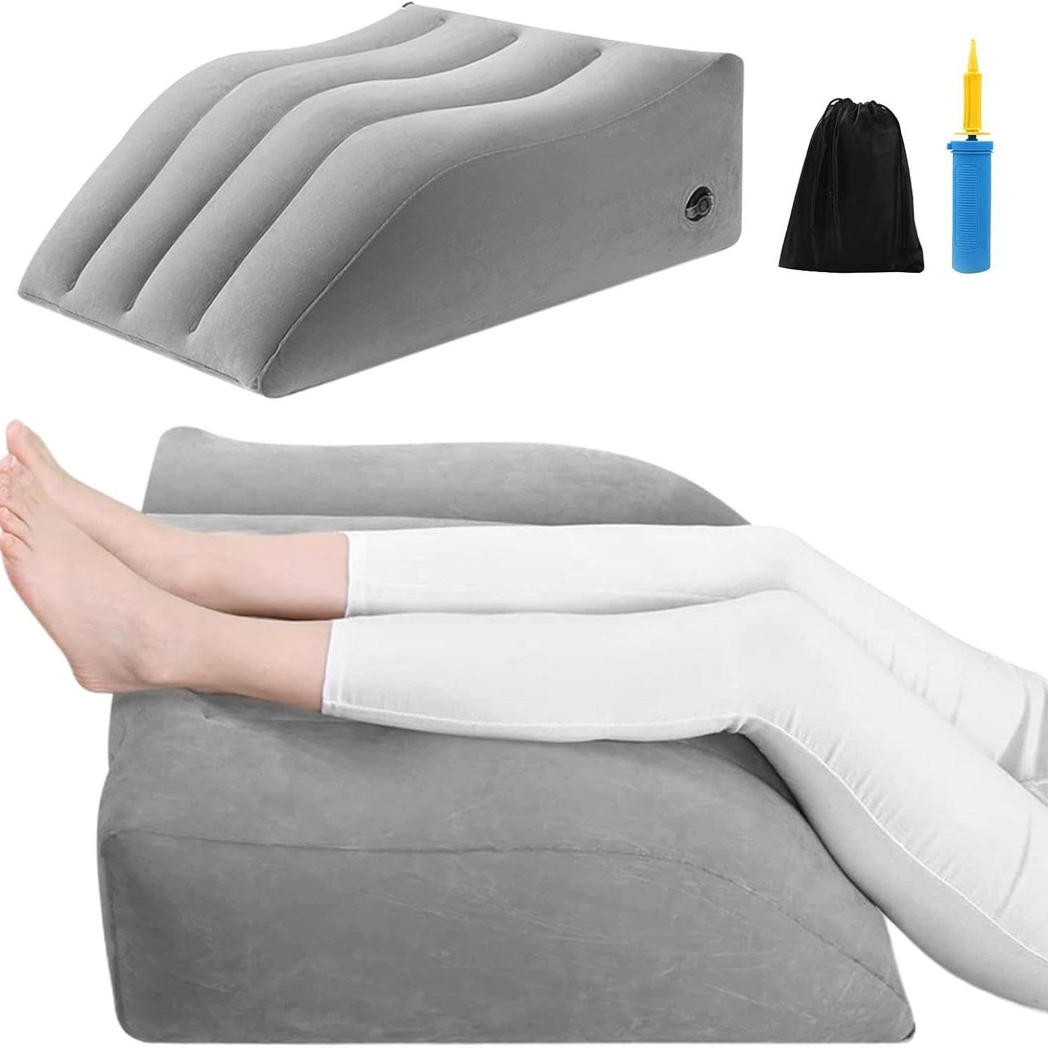 Picture of Triangular Inflatable Spot Travel Leg Pillow Fracture Lift Flocked Leg Pad Outdoor Wedge-Shaped Knee Relaxation to Relieve Fatigue