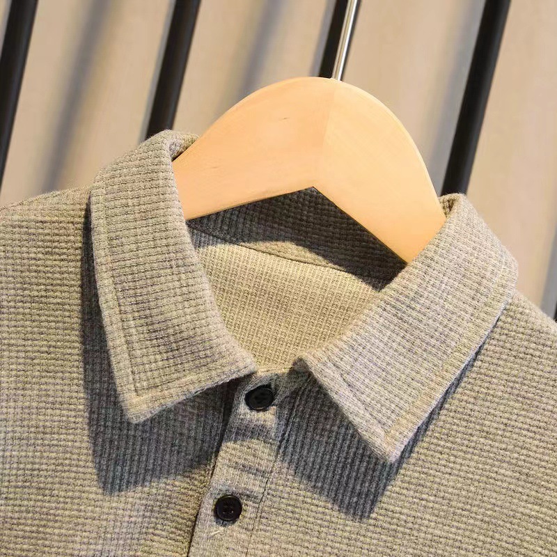 Picture of Children's Summer 2023 New Summer Boys' Suit Korean-style Waffles Solid Color POLO Shirt Two-piece Fashionable Children's Wear