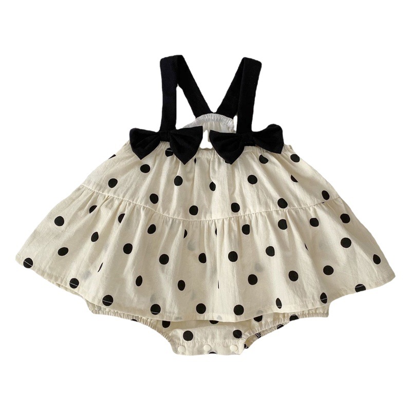 INS2025 Summer Baby Girl Clothes Bow Sling Wrap Fart Clothes Western-style Dot Princess Dress Climbing Dress