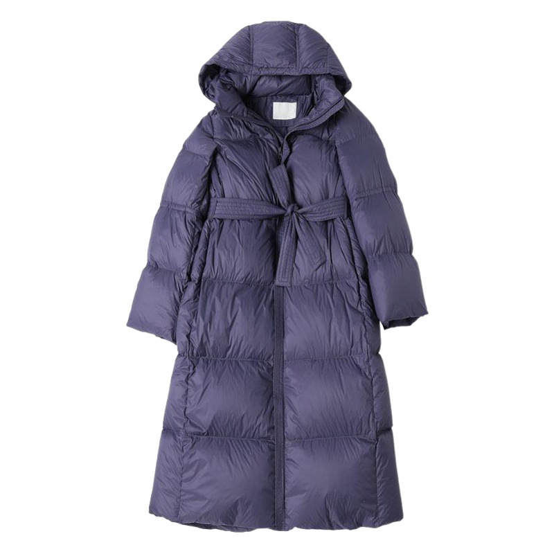 Hooded White Duck down down Jacket for Women 2025 Mid-Length Fashionable Classy Loose Thickeneded Lace-Up down Jacket