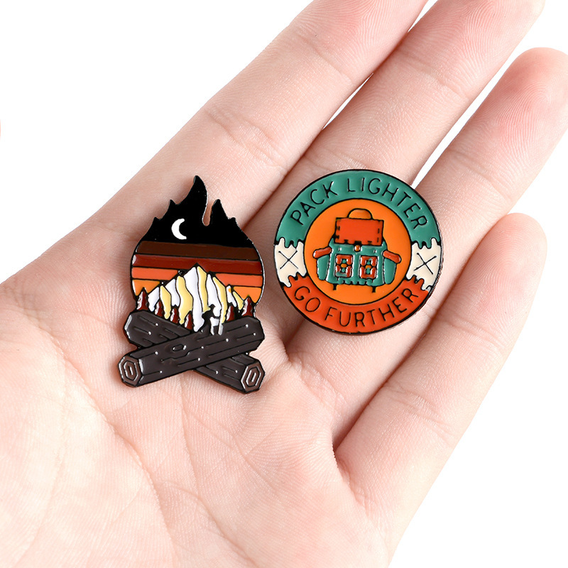 Picture of Oil dripping paint alloy brooch heart Cup EXPLORE outdoor adventure ticket hourglass pin brooch