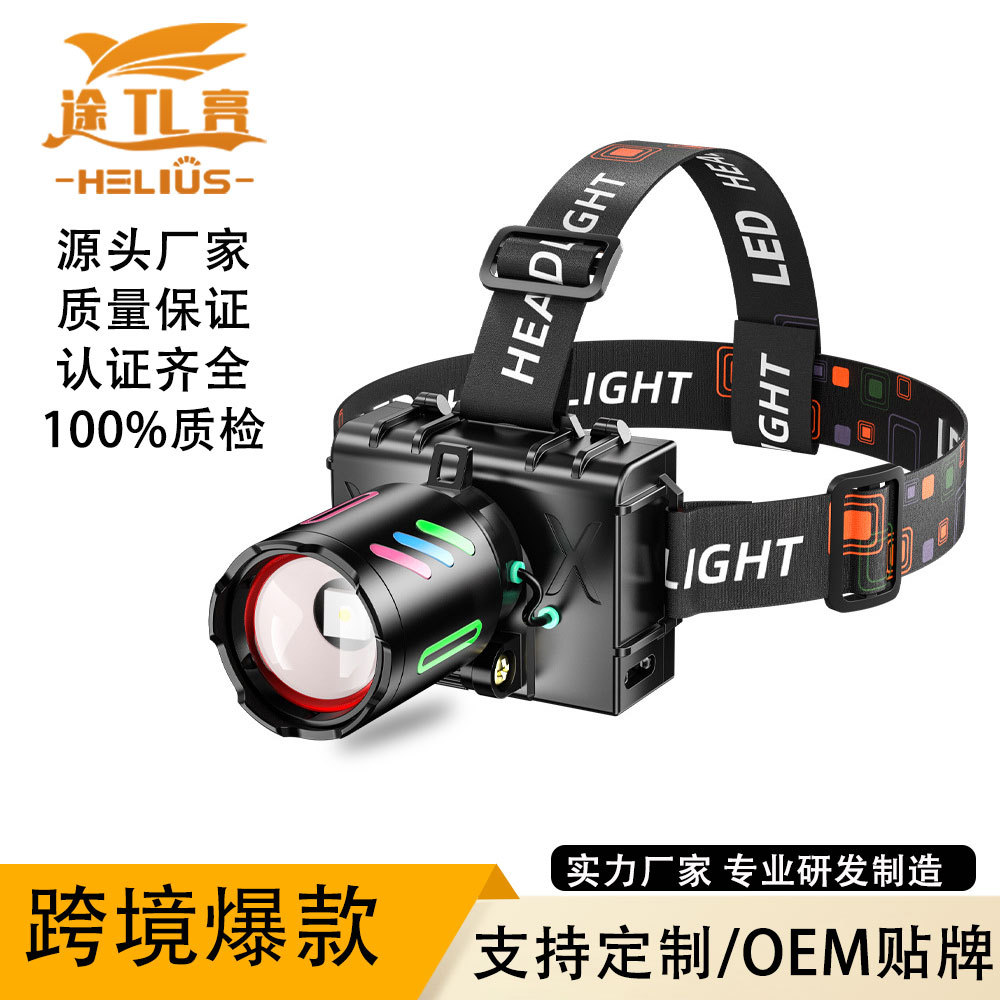 Cross-Border Sensor Headlight Outdoor Strong Light Rechargeable Head-Mounted Miner's Lamp Household Long-Range Led Sensor Night Fishing Light