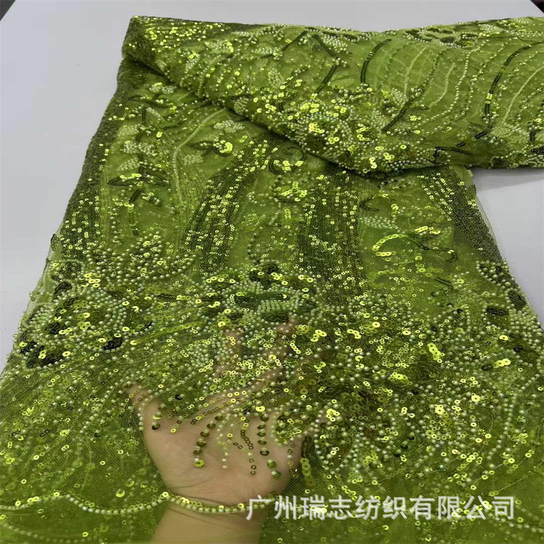 Botanical Flower Striped Lace Fabric Shiny Bead Tube Sequins Embroidered Wedding Dress Fabric Sequins lace