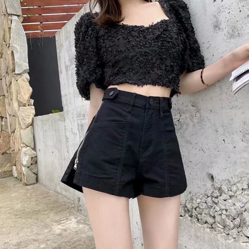 2023 Summer new casual boot pants loose slimming outer wear wide leg pants Denim shorts women's A- line hot pants fashion