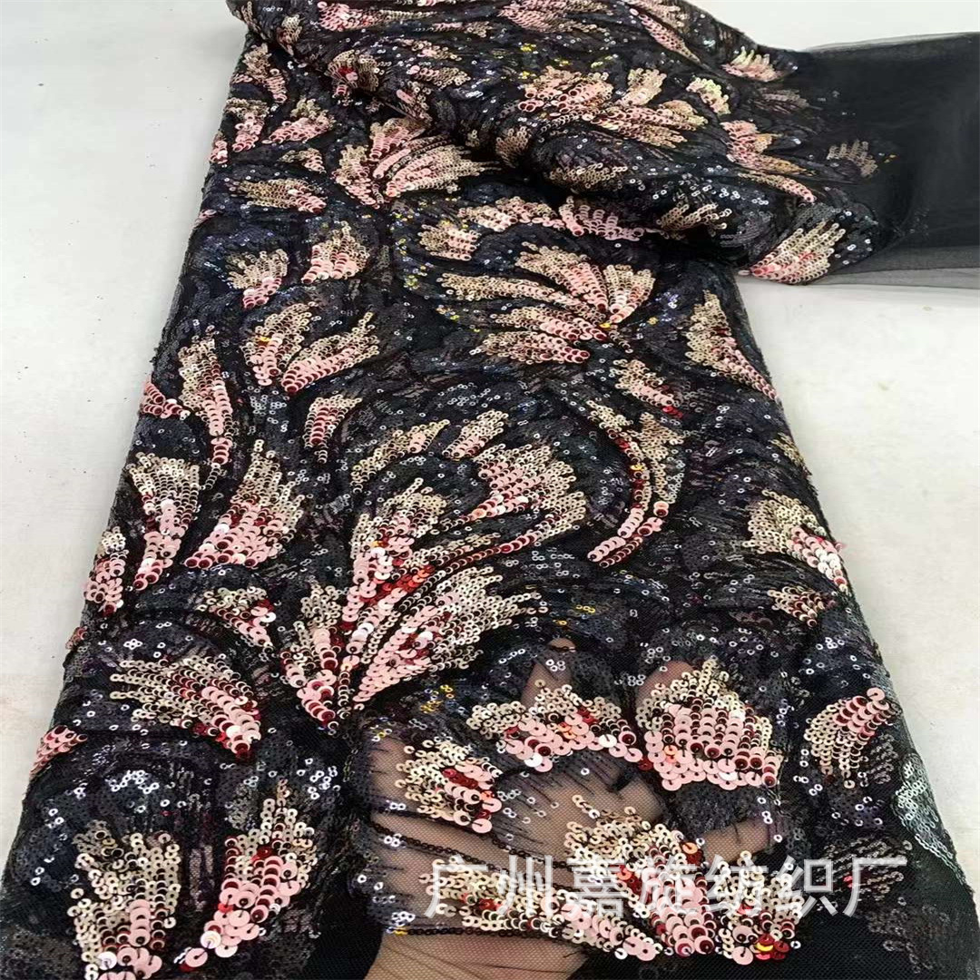 Fashion Ethnic Style Positioning Flower Sequin Embroidered Cloth African Lace dress Wedding Dress Stage Dress Lace Fabric