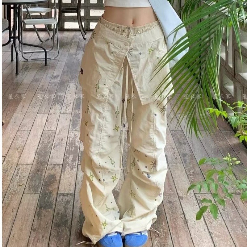 Picture of American Graffiti Cargo Pants for Women, Summer New High-Waisted Straight Versatile Slimming Parachute Two-Way Casual Wide-Leg Pants