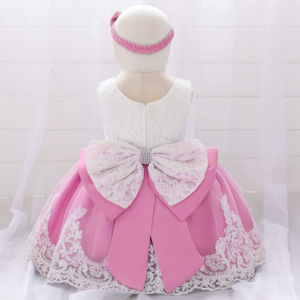 Amazon new baby princess dress baby one-year-old dress bow lace dress baby Dresses