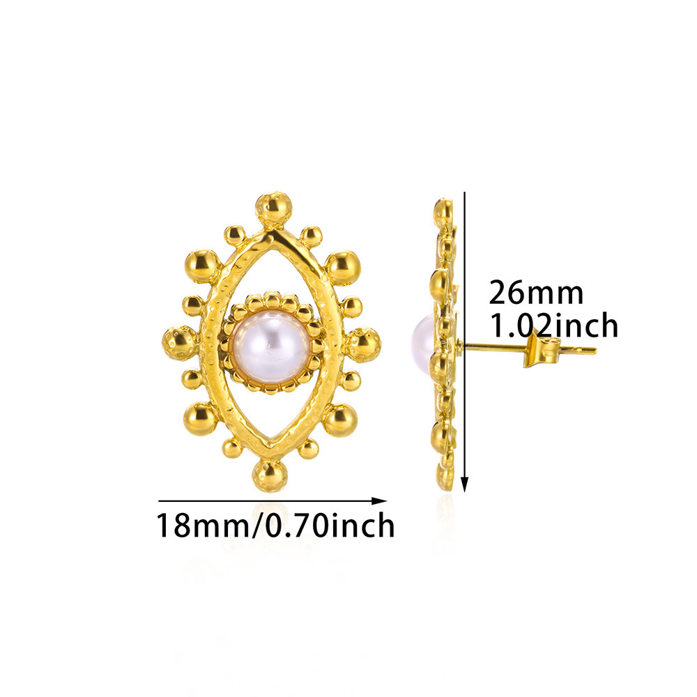 Picture of Cross-border new ins style fashion imitation pearl earrings 18K gold stainless steel earrings women's light luxury titanium steel petal earrings