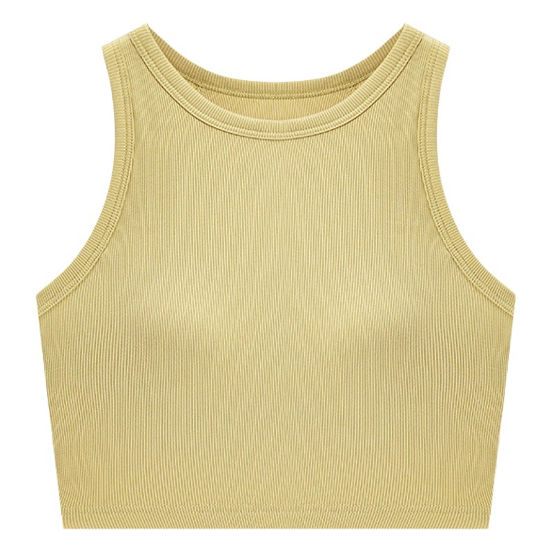 Picture of Threaded Slim-Fitting Sleeveless Vest with Padded Cup Integrated Suspender Short Bra-Free Bottoming Outer Top with Exposed Navel