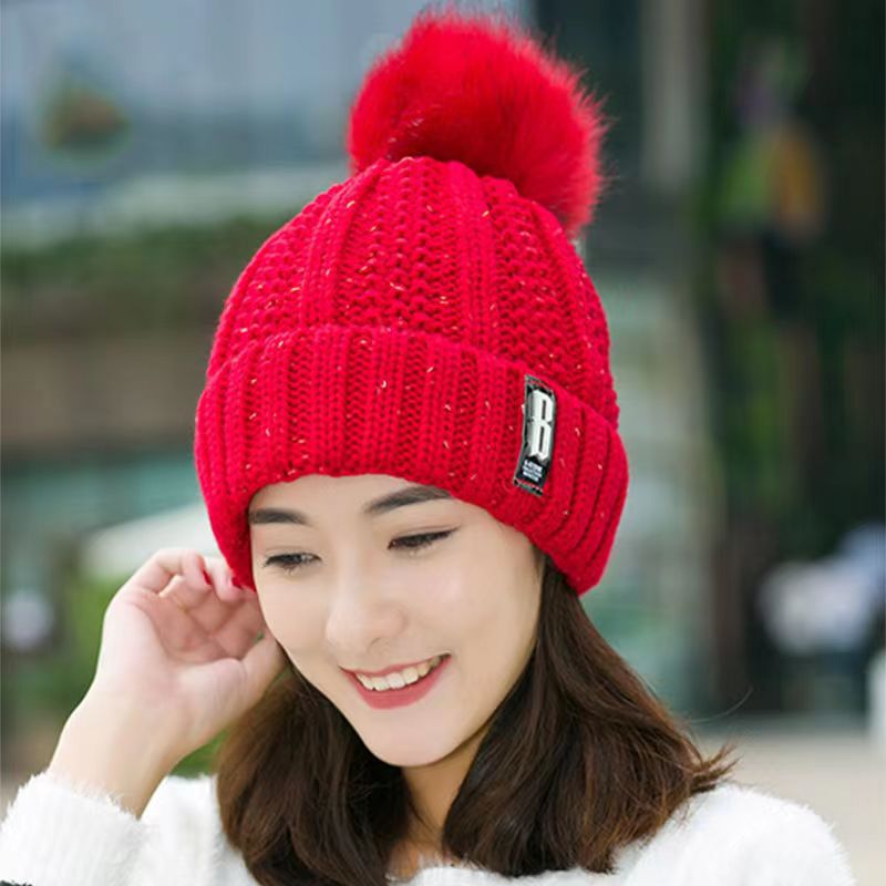 Picture of Hat Women's Autumn and Winter Velvet Thickeneded Korean Style Versatile Warm Cycling Women's Knitted Cold-Proof Hat Ear Protection Hat