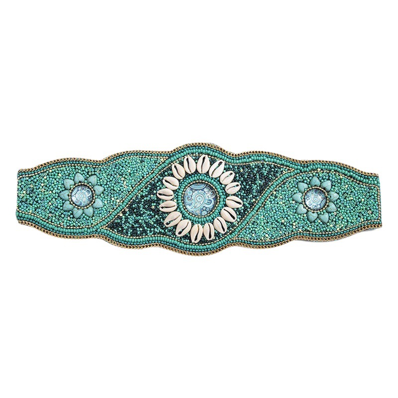 New Style Women's Heavy Industry Bohemian Turquoise Handmade Shell Glass Beads Waist Seal Ethnic Style Travel Pat Loosen Button