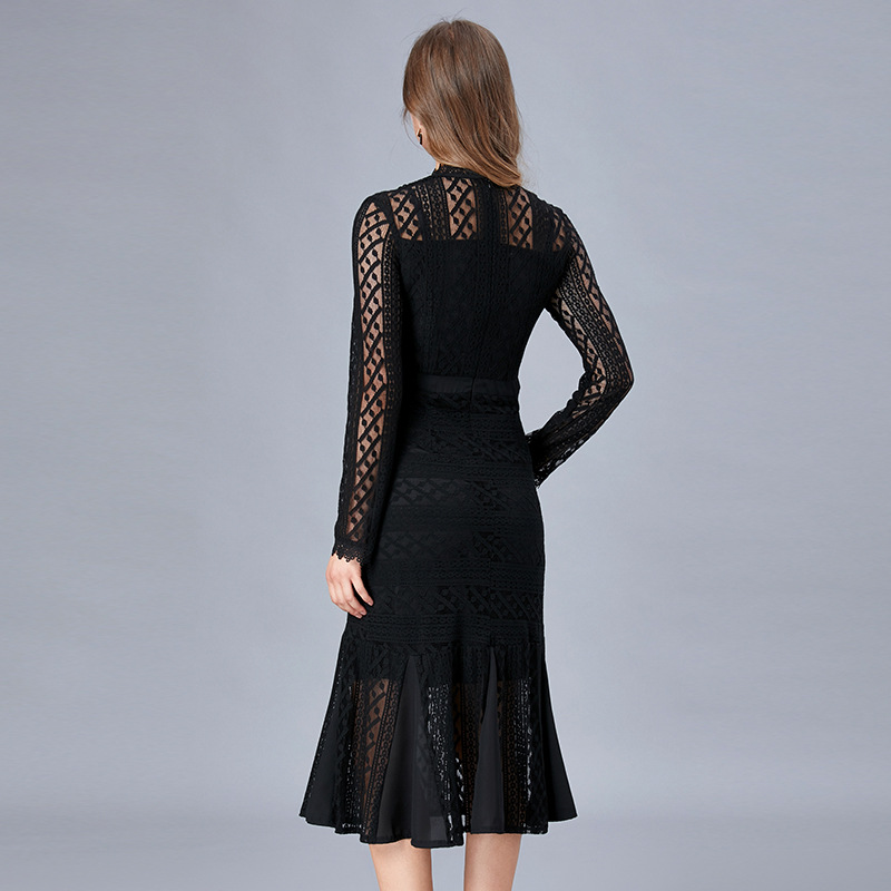 Picture of Amazon Foreign Trade Large Size Lace Dress Women's Spring and Autumn New Fashionable Fishtail Base Long Dress 200