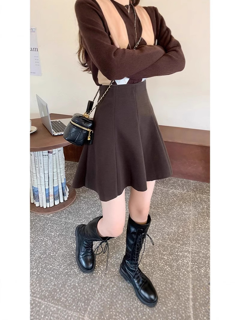Chubby Girl Woolen Skirt Women's Autumn and Winter Matching Sweater plus size High Waist A- line Hip Skirt Skinny Black Skirt