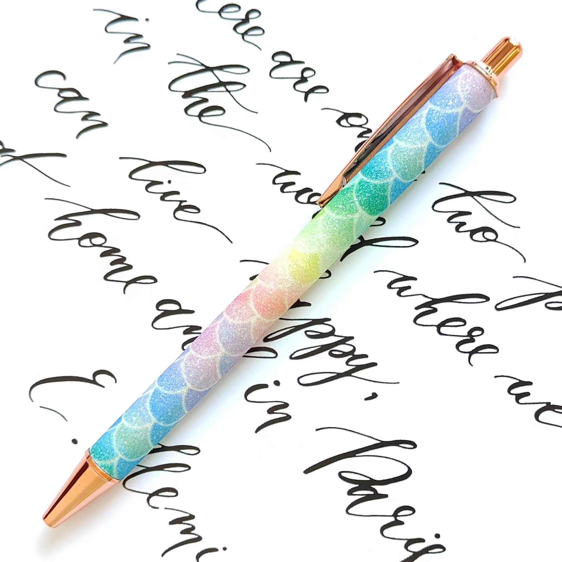 Picture of Press ball pen spot wholesale gold pink press pen creative rainbow PU foreskin gift advertising