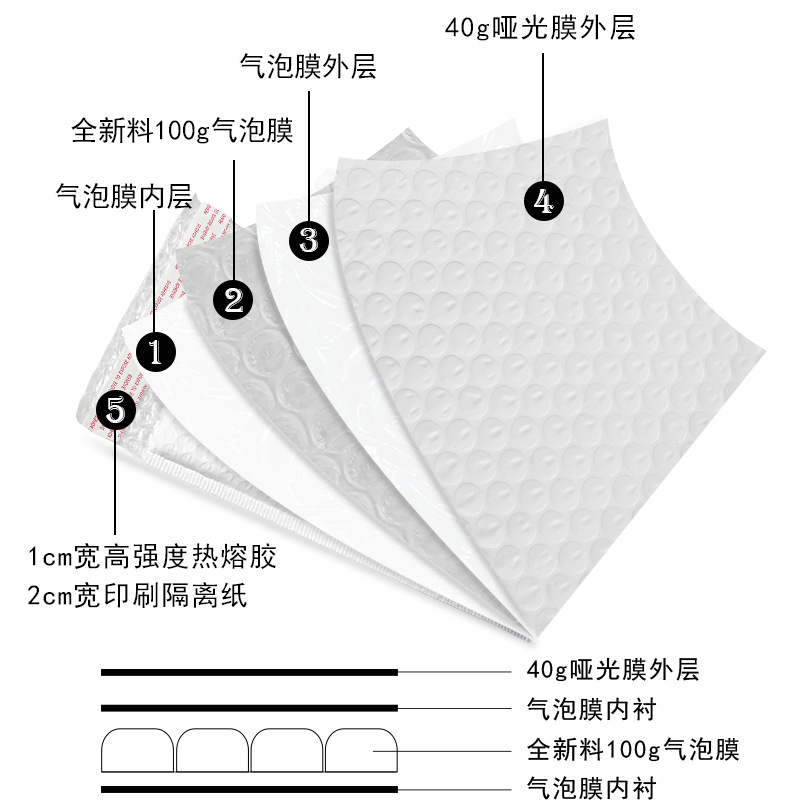 Picture of 140g thick matte film bubble envelope bag white composite clothing packaging bag shockproof express foam bag printing