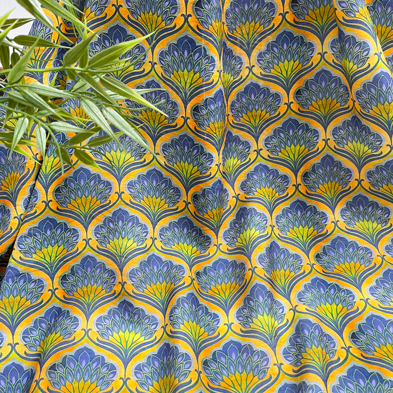 Golden and emerald ripples, digital printed fabrics, brocade cotton fabrics, new Chinese style cheongsam dresses, tops, Hanfu fabrics