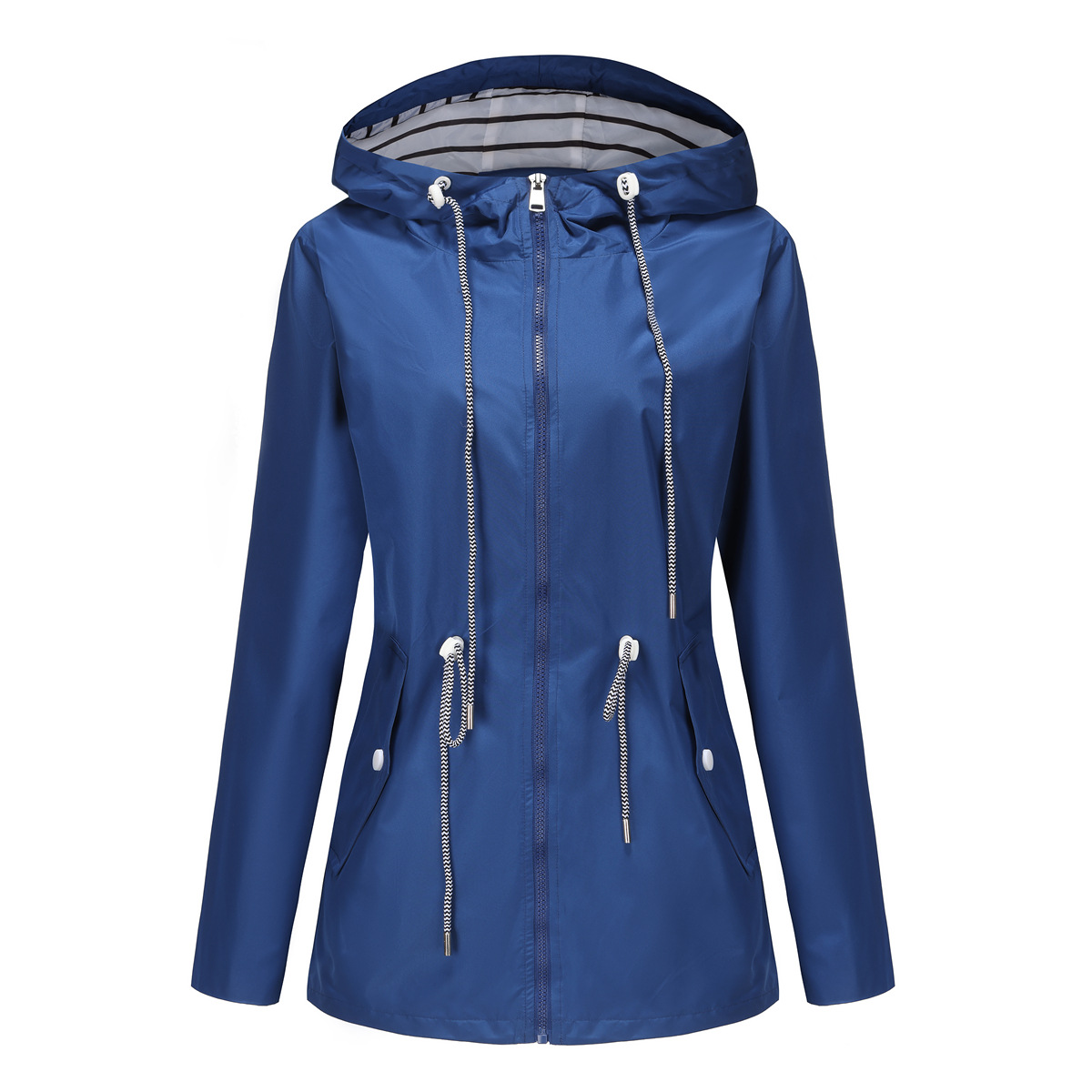 Picture of Autumn/Winter Coat European and American women's trench coat cross-border women's long hooded striped splash-resistant raincoat