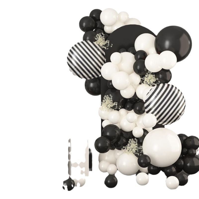 Cross Border Amazon Black and White Balloon Wreath Arch Kit Black and White Striped Aluminum Film Balloon suit Birthday Wedding