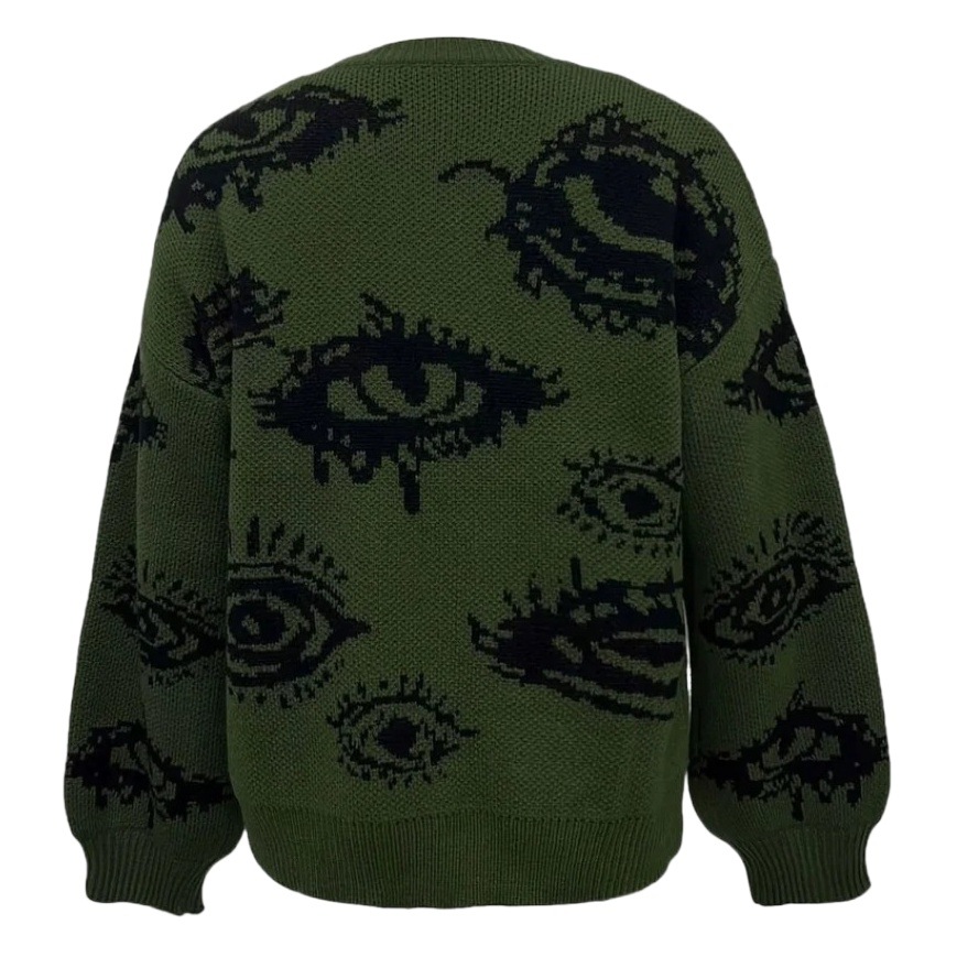 European and American Cross-border New Round Neck Loose Street Sense Pattern Contrast Pullover Sweater Eye Graffiti Top for Men and Women