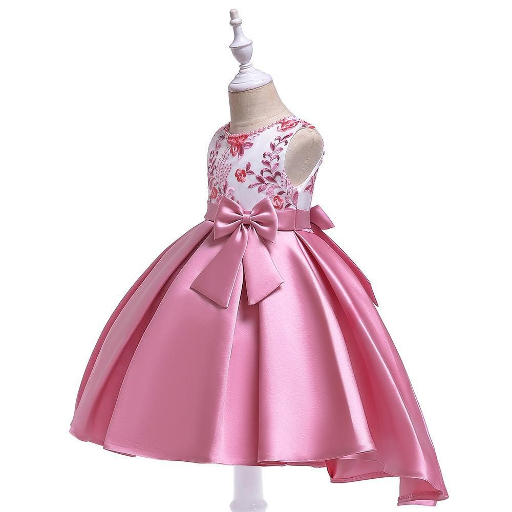 Picture of European and American New Tail Dress Girls Hand-Beaded Embroidered Princess Dress Twill Satin Bow Tuxedo Dress