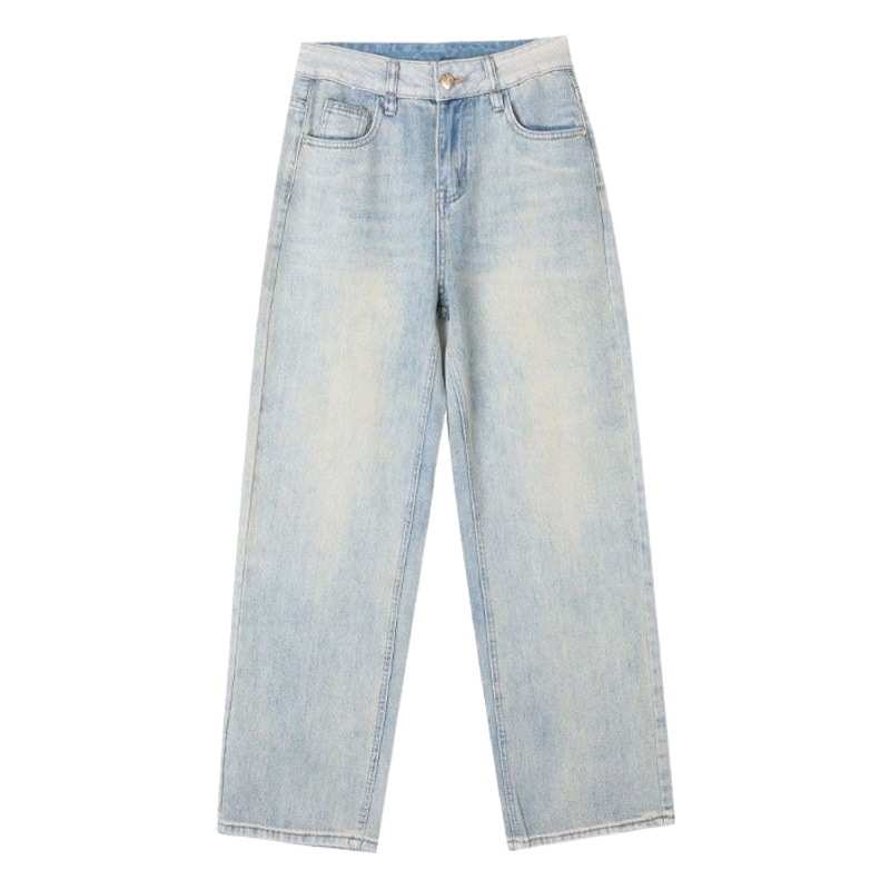American Retro High Street Yellow Mud Narrow Wide-Leg Jeans for Women Light-Colored Loose Straight High-Waisted Slimming Look Draped Floor-Length
