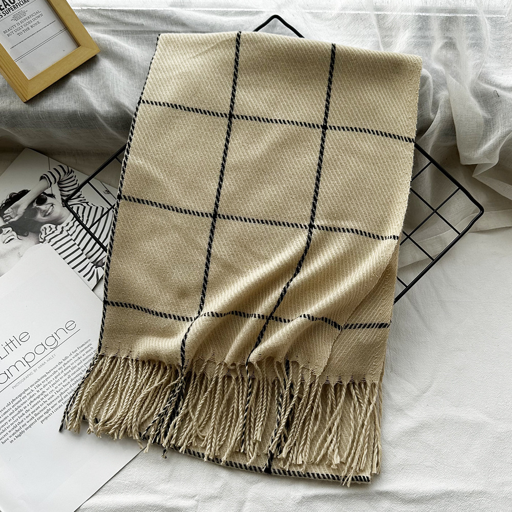 Picture of New Black and White Plaid Scarf Women's Korean Style Winter Warm All-match Imitation Cashmere Scarf Shawl High-end Couple Scarf
