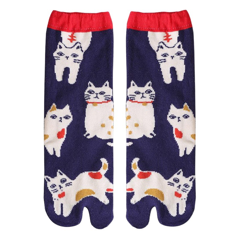 Two-Toe Two-Finger Socks Women's Toe Socks Two-Finger Socks Cotton Toe Mid-Tube Autumn and Winter Flower Warm Sweat Wicking Pig's Foot Socks Japanese