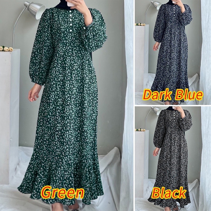 New Beautiful Fashion Plus Size Printed Button Lantern Sleeve Dress