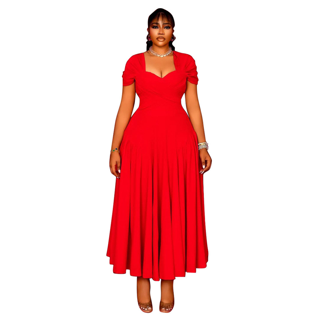 Picture of N8072 European and American Cross-border plus size Black Women's Clothing Fashion Elegant Long Strapless Collar Waisted plus size dress
