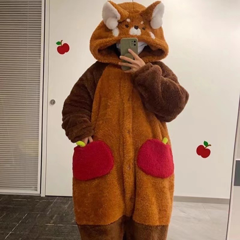 Autumn and Winter Little Red Book Little Panda Little Raccoon Pajamas Coral Velvet Thickened Home Clothes Pajamas Cartoon Thickened and Warm