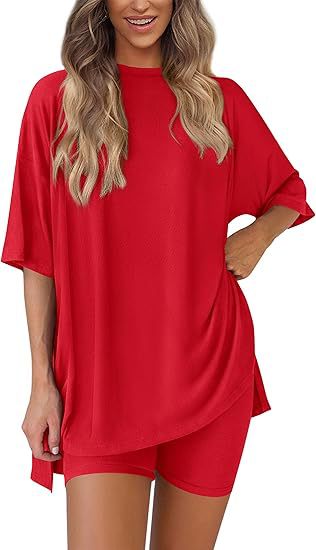 Picture of Cross-border foreign trade Amazon 2025 new women's casual round neck split loose shorts short sleeve home clothes suit