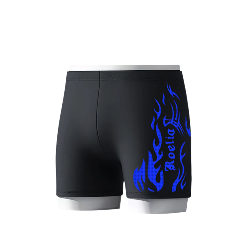 Picture of Wholesale swimming trunks men's factory direct supply blue and red flame plus size men's boxer swimming trunks wholesale hot spring Beach