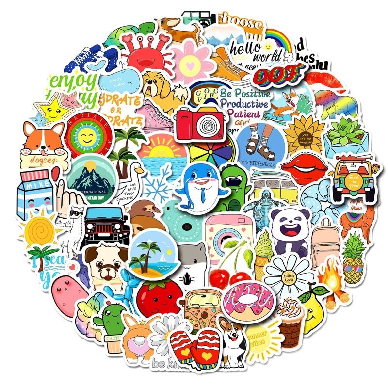100 small size 4cm small fresh mixed children cartoon stickers wholesale water Cup stationery creative cute stickers