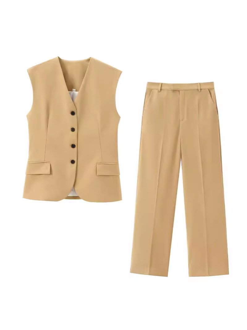 Cross-border AliExpress new women's foreign trade wholesale ZR in stock hemp blended vest blended straight pants suit