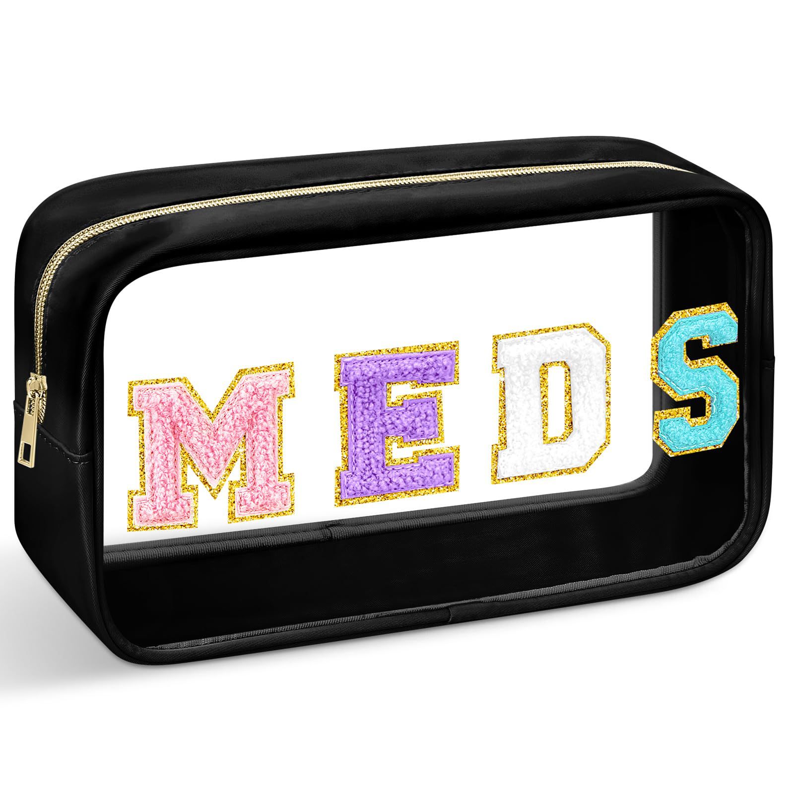 Picture of Amazon Chenille MEDS Waterproof Transparent PVC Letters Cosmetic Bag Travel Toiletry Bag Large Capacity Cosmetic Bag