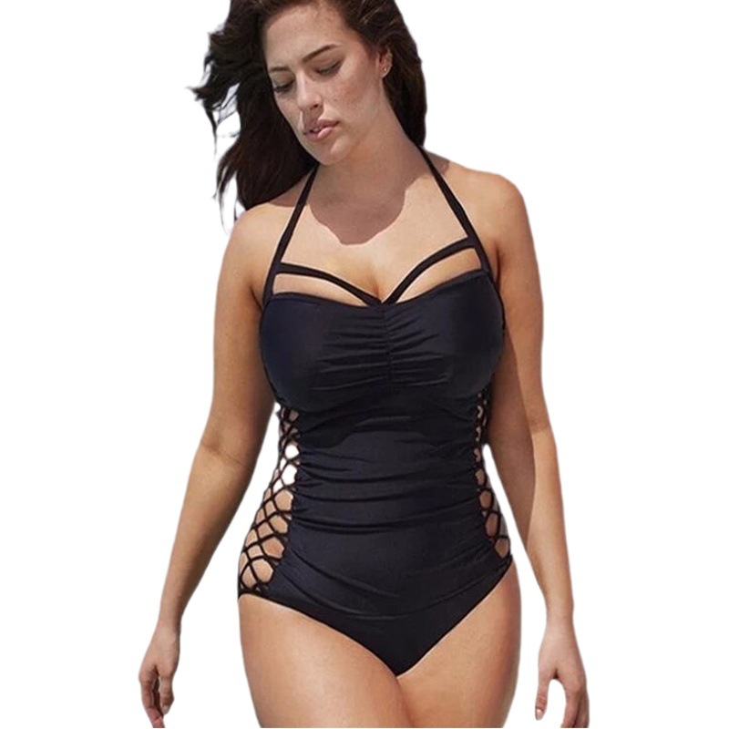 European and American New Women's One-Piece Swimsuit Large Size Plus Fat Cross Lace Sexy Aliexpress One-Piece Swimsuit Bikini