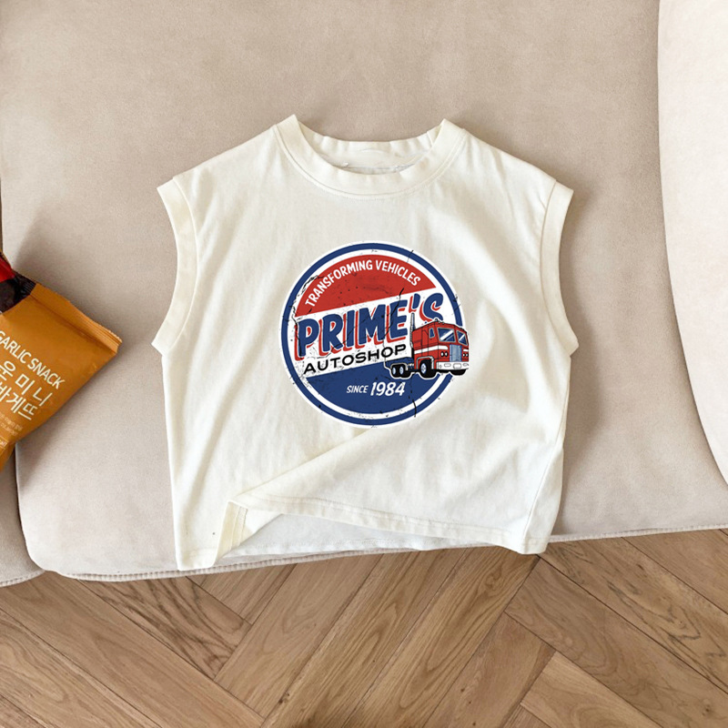 Picture of Pure Cotton Baby Kidsren's Sleeveless T-Shirt 2025 Cartoon Car Pattern Versatile Vest Sweatshirt Top for Boys and Girls Summer